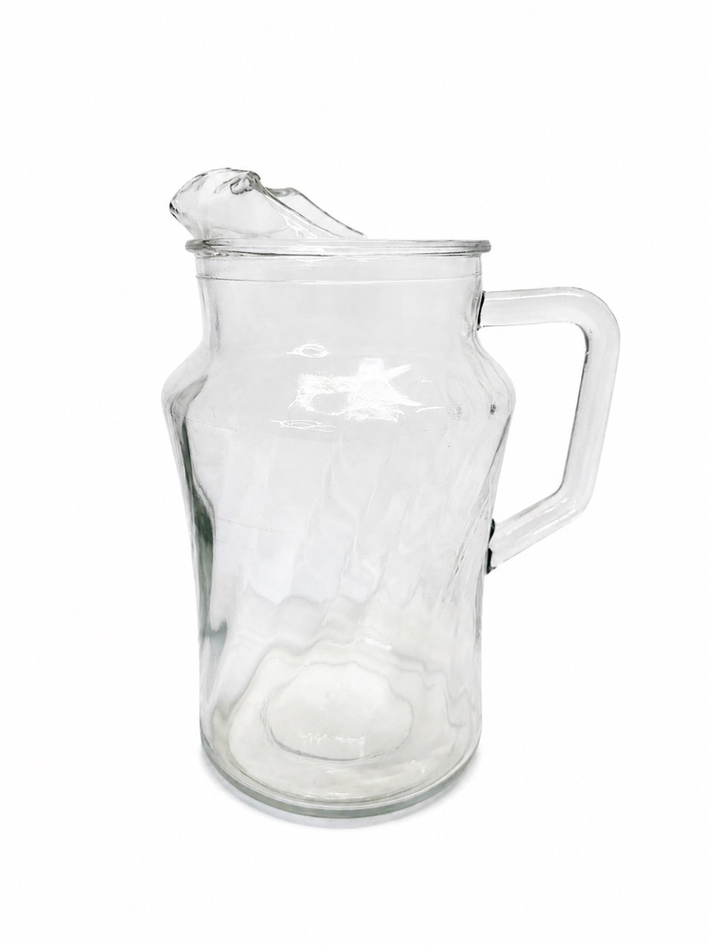 Vintage Clear Glass Pitcher Squared Off Handle, 10”inches Tall, Water, Lemonade